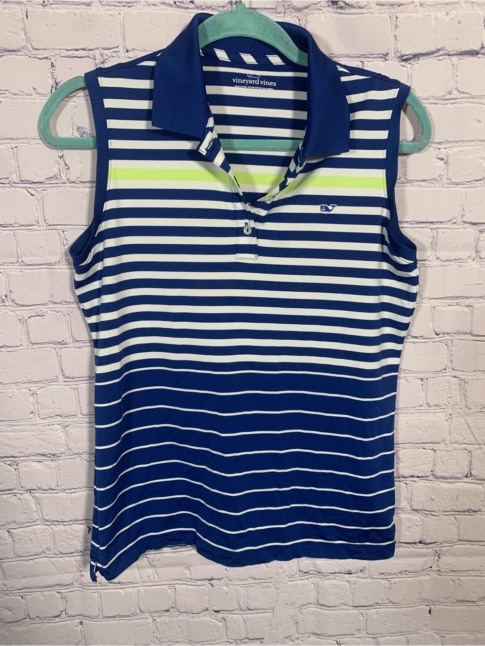 Vineyard Vines Womens Striped Sleeveless Golf Polo Shirt Blue Sz S Preppy Casual